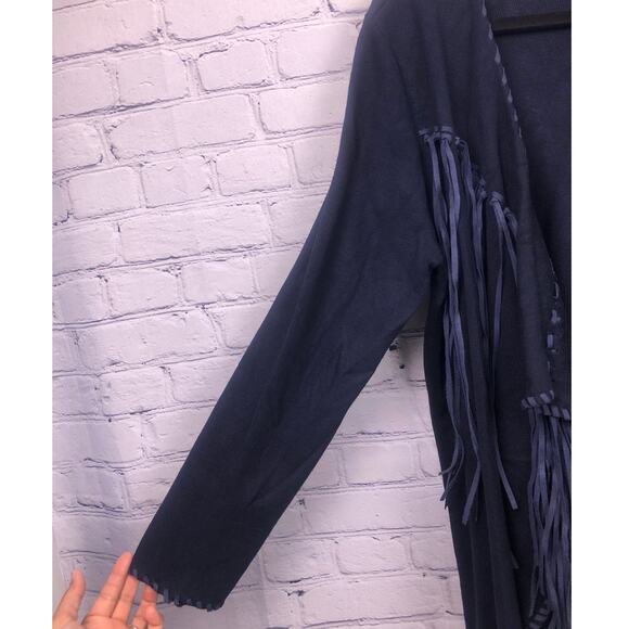 Kate & Mallory Fringed Western Long Sleeve Boho Navy Minimalist Cardigan M - Picture 4 of 11